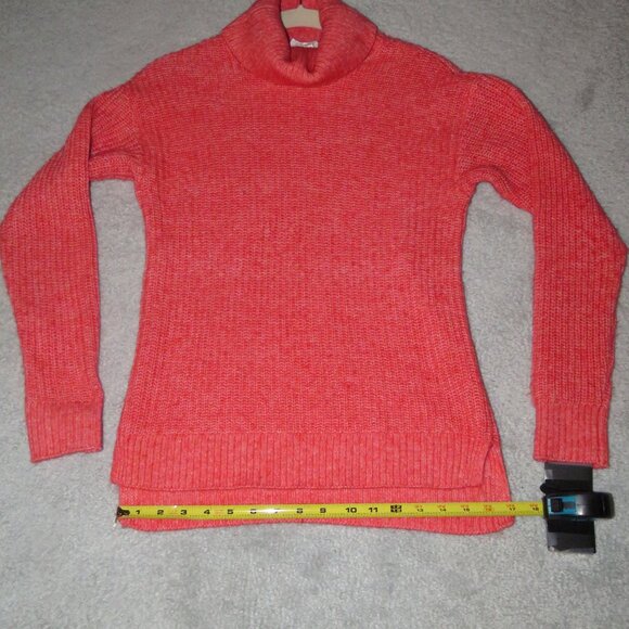 Candace Cameron Bure Sz XXXS Coral Orange Step Hem Long Sleeve Turtleneck Cowl - Picture 10 of 14